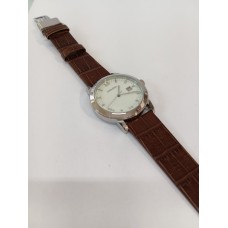 VINTAGE Mondia ανδρικό ρολόι με ασημένιο καντράν και σκούρο καφέ δερμάτινο λουράκι (VIN44)